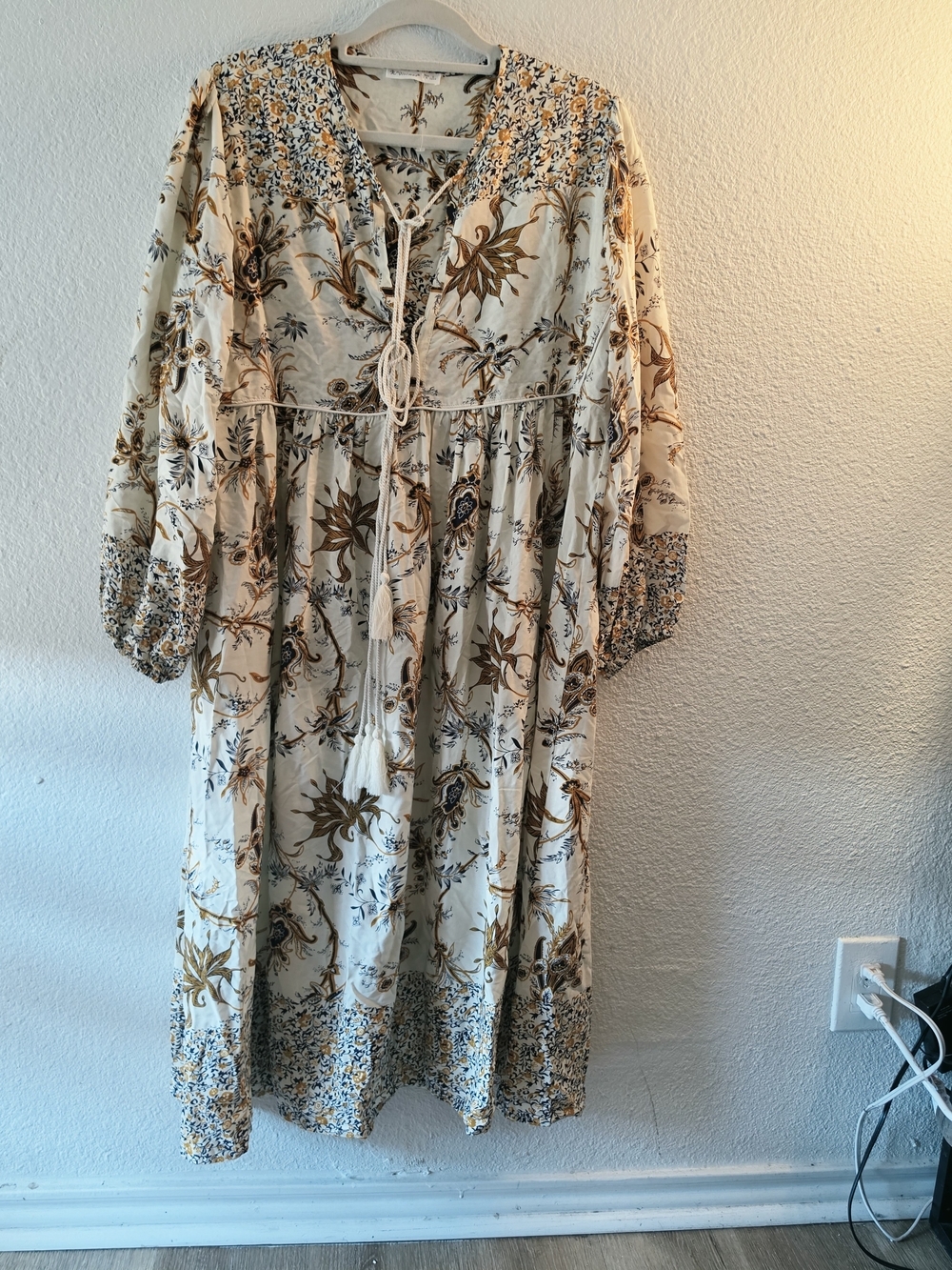 Boho Cream Floral Midi Dress with Rust Accents - Picture 2 of 11